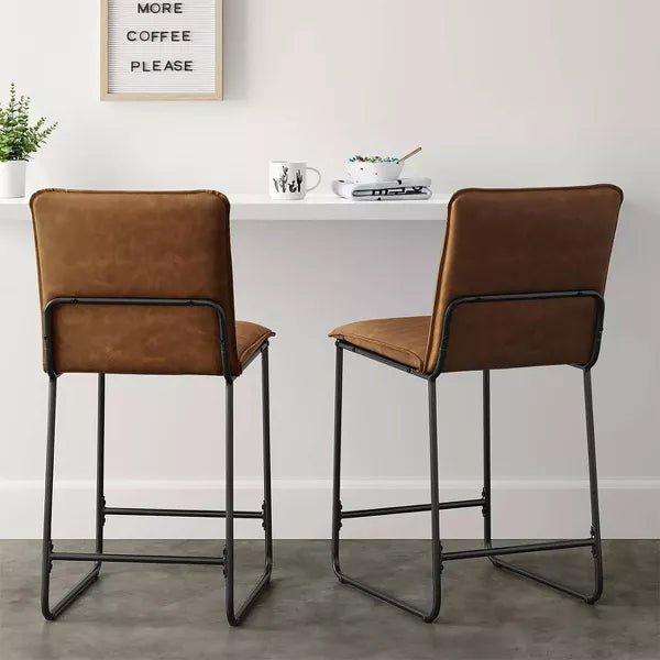 Upholstered Counter Height Barstool with Metal Frame Camel Faux Leather - Room Essentials™: Sledge-Style Legs, Padded Seat