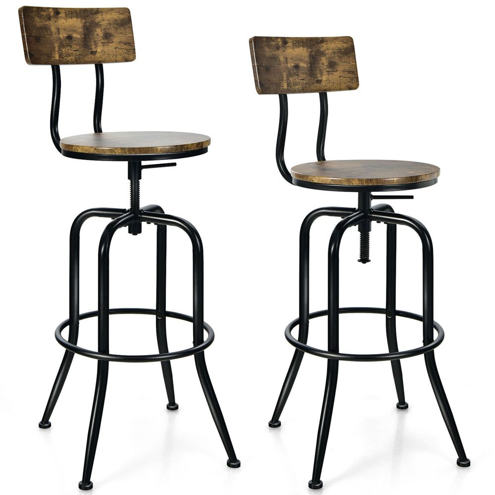 Set of 2 Industrial Bar Stool Adjustable Swivel Counter-Height Dining Side Chair