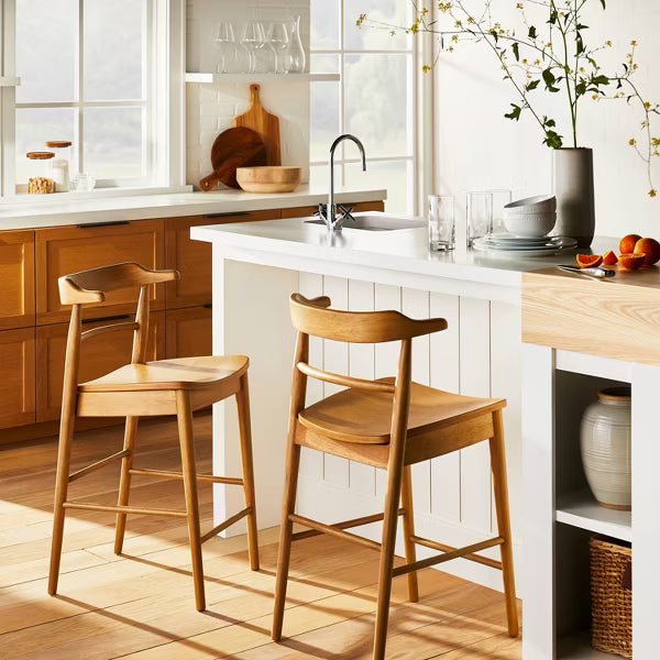 Kaysville Curved Back Wood Counter Height Barstool Natural - Threshold™ designed with Studio McGee