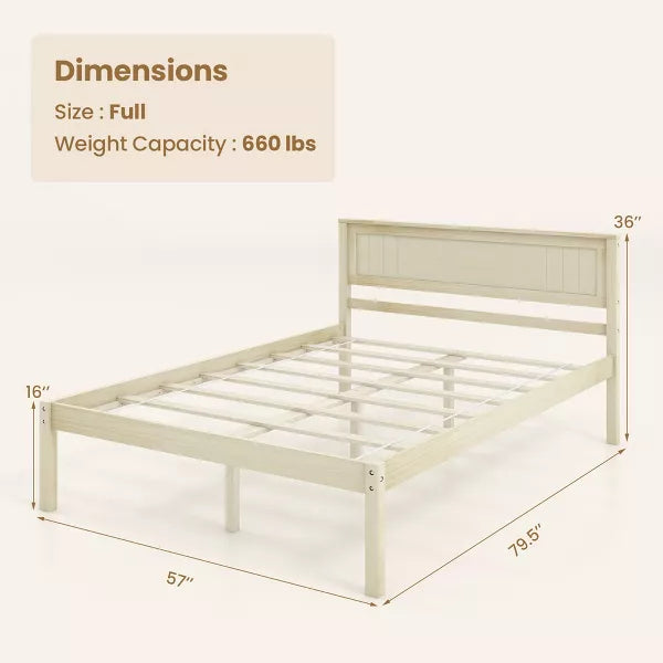 Twin Size Wooden Platform Bed Frame with Headboard Mattress Foundation Natural size full size:79.5'' x 57'' x 36'' (l x w x h)