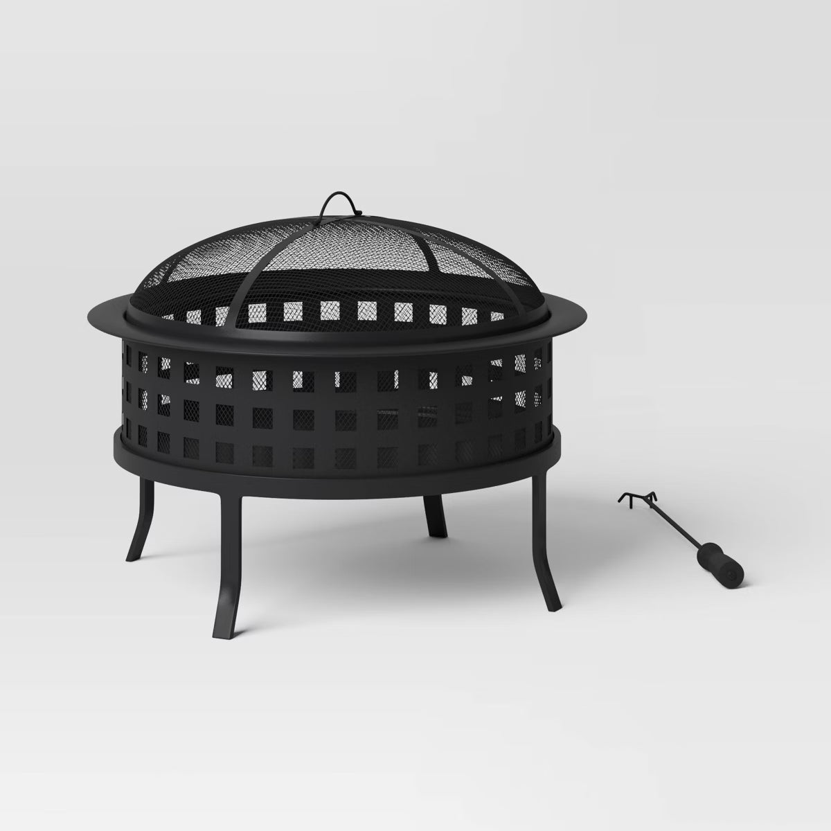 Metal Lattice Wood Burning Round Outdoor Fire Pit Black - Threshold™: Rust-Resistant Steel, Mesh Sides, Angled Legs