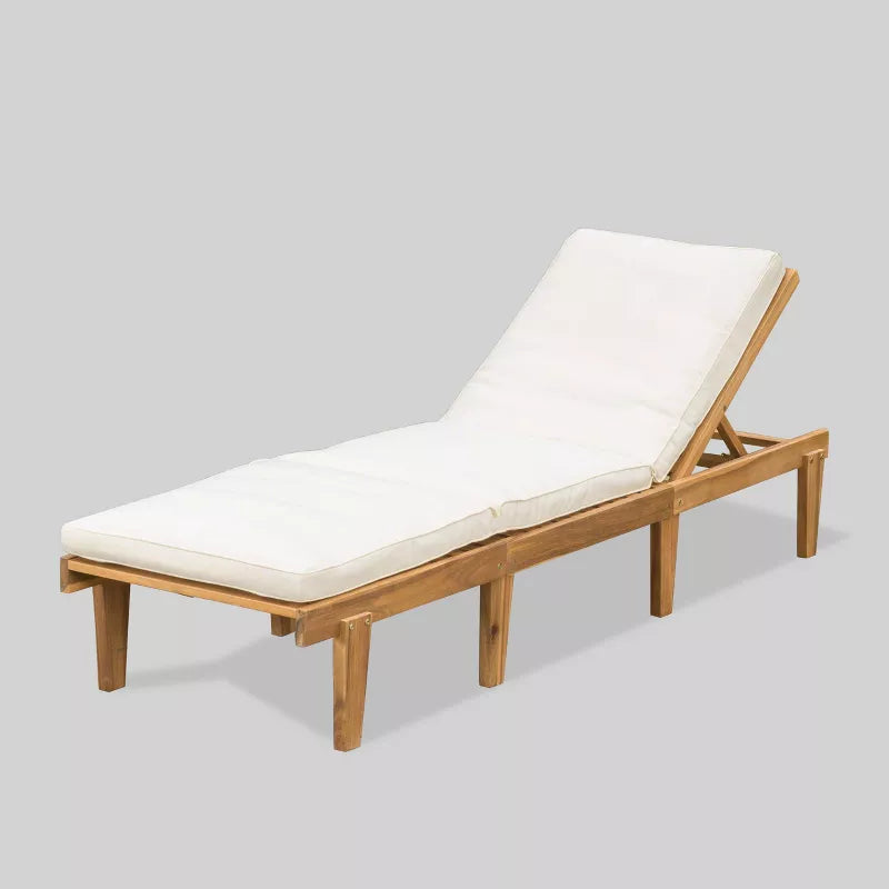 Ariana Acacia Wood Patio Chaise Lounge with Cushion -Teak Finish - Christopher Knight Home: Poolside Daybed, Adjustable Back