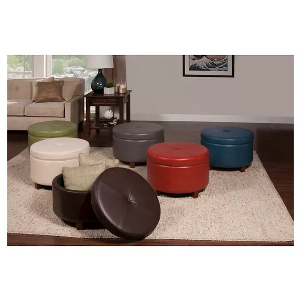 Large Round Storage Ottoman - HomePop