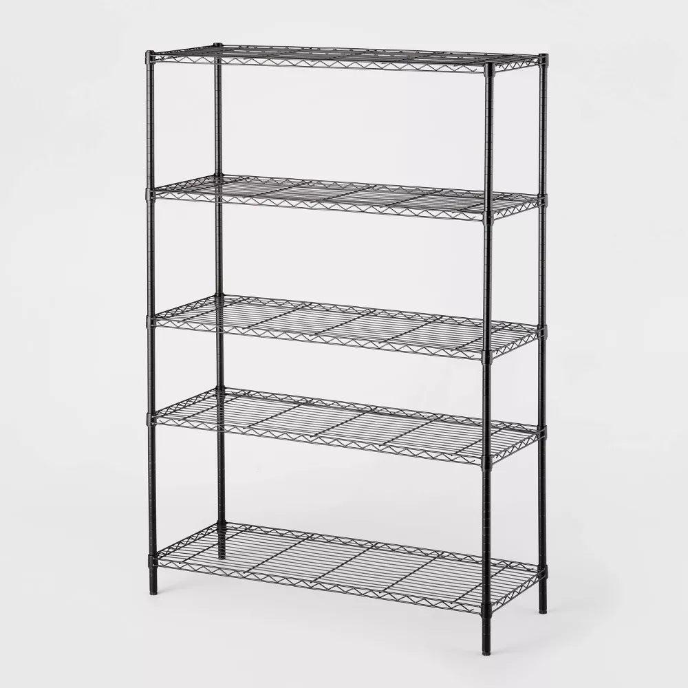 5 Tier Wide Wire Shelving Black - Brightroom™: Adjustable Metal Storage Unit, 72.63" H, 350 lb Capacity, 5 Shelves