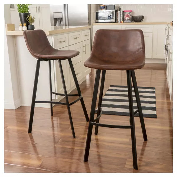 Set of 2 30" Dax Faux Leather Barstool Brown - Christopher Knight Home: Modern Low Back, Steel Frame