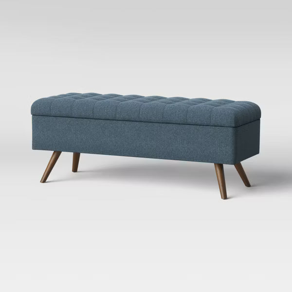 Arthur Tufted Storage Bench Blue - Threshold™: Elegant Bedroom Ottoman with Interior Space