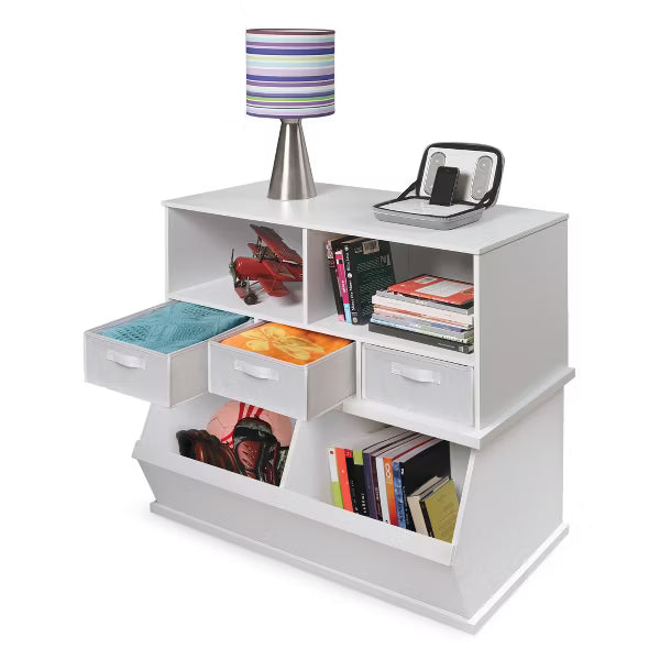Badger Basket Children S Two Bin Wood Stackable Storage Organizing Cubby 5.3 Cu Ft. - White