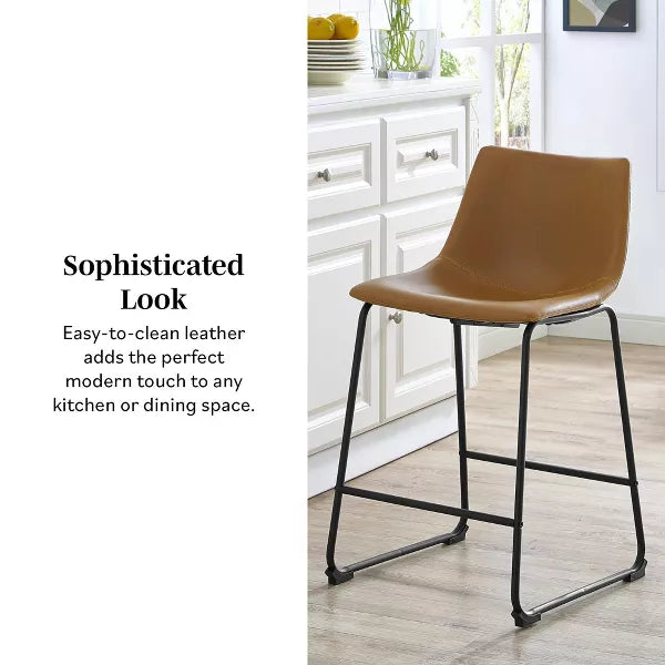 Set of 2 Laslo Modern Upholstered Faux Leather Counter Height Barstools - Saracina Home