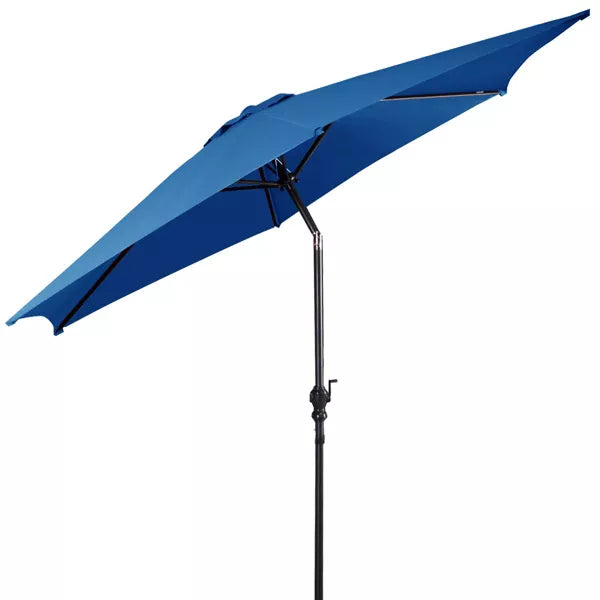 9FT Patio Umbrella Patio Market Steel Tilt W/ Crank Outdoor Yard Garden Blue