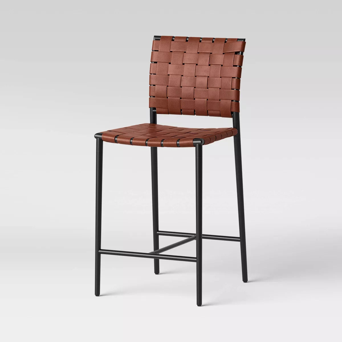 Wellfleet Woven Faux Leather Metal Base Counter Height Barstool - Threshold™ (brown)