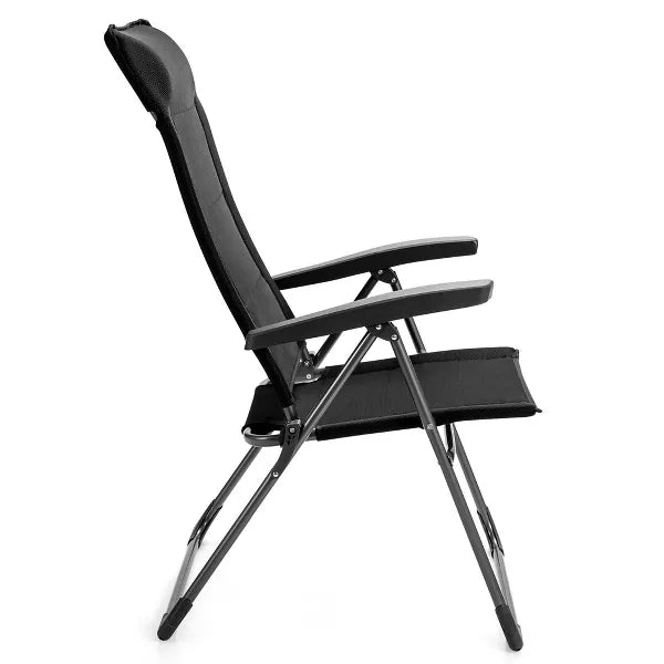 2PCS Patio Folding Dining Chairs Portable Camping Headrest Adjust Black