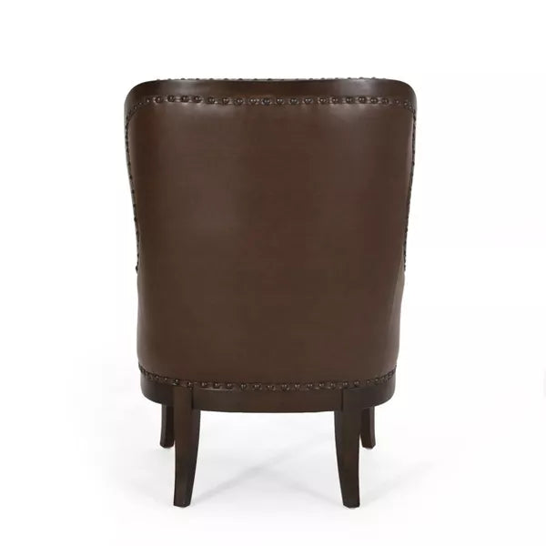 Mantua Contemporary Upholstered Accent Chair with Nailhead Trim Dark Brown - Christopher Knight Home: Faux Leather, Rubberwood Frame