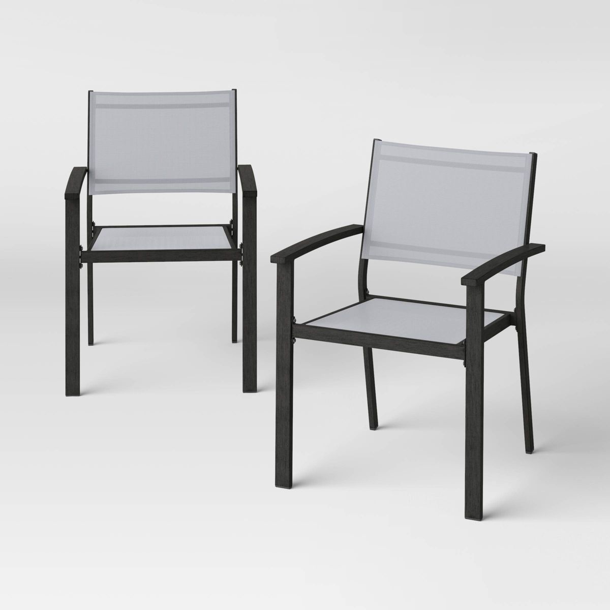 2pc Ryegate Weathered Teak Sling Outdoor Patio Dining Chairs Arm Chairs Gray - Threshold™