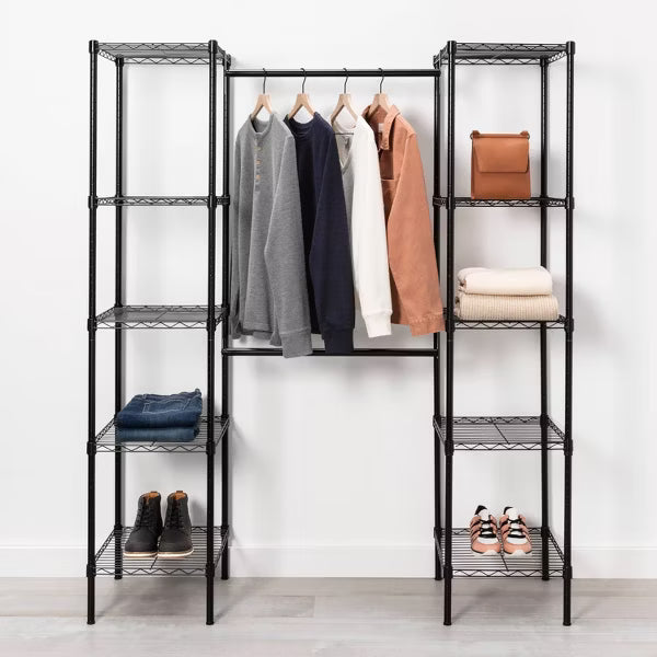 4'11" - 6'10" Wire Closet System Black - Brightroom™: Adjustable Shelves, Steel Frame, 10-Piece Organizer Kit