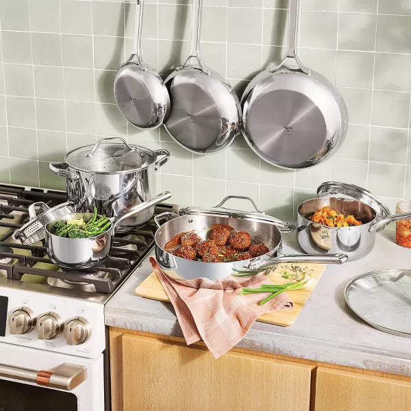 12pc Nonstick Stainless Steel Cookware Set with 6pc Pan Protectors Silver - Figmint™