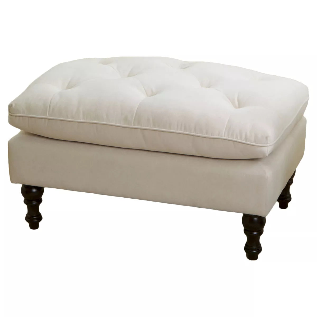 Jeremy Tufted Ottoman Crème Velvet - Christopher Knight Home: Upholstered Footrest, Hardwood Frame, 200lb Capacity