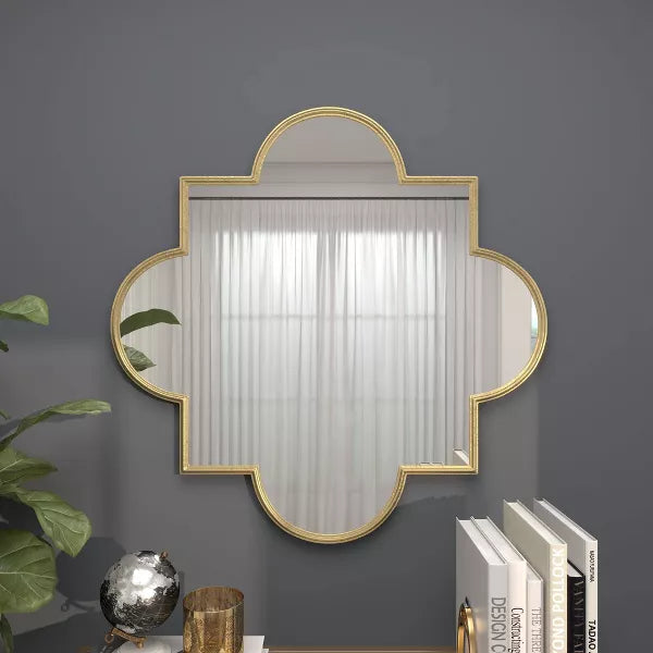 Wood Quatrefoil Wall Mirror Gold - CosmoLiving by Cosmopolitan: Contemporary Round MDF Frame, No Assembly Required