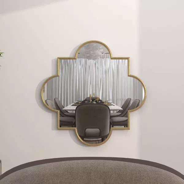 Wood Quatrefoil Wall Mirror Gold - CosmoLiving by Cosmopolitan: Contemporary Round MDF Frame, No Assembly Required