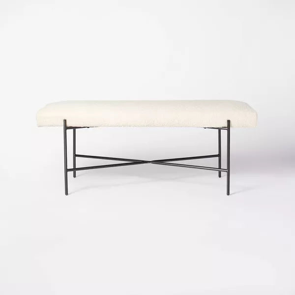 Clarkston Metal Base Upholstered Bench Cream Boucle - Threshold™ designed with Studio McGee: Entryway Seating, Modern Ottoman Style