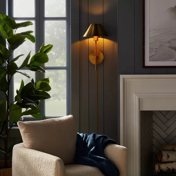 Metal Sconce Wall Light (Includes LED Light Bulb) Brass - Threshold™ designed with Studio McGee: Dimmable, Plug-In, ETL Listed