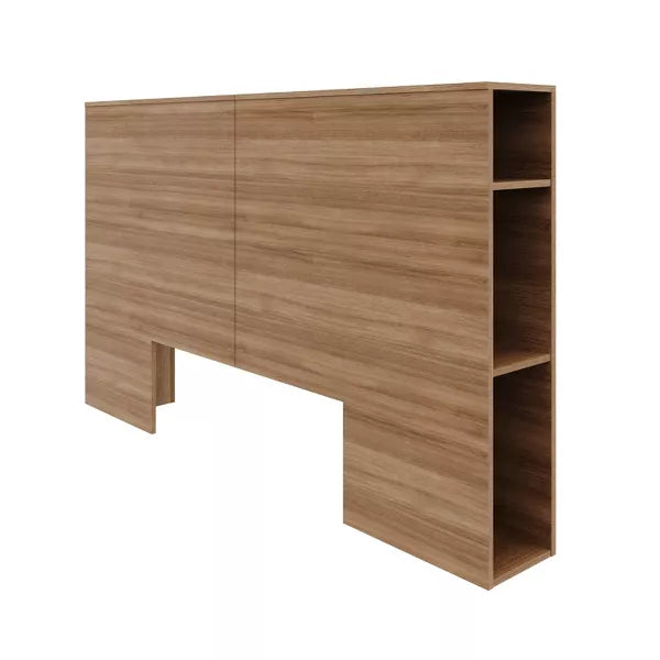 Nexera Queen Marconi Headboard Brown Oak: Engineered Wood with Side Storage Shelves