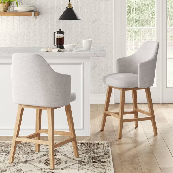 25.2" Kinston Swivel Curved Back Upholstered Counter Height Barstool with Footrest Linen - Threshold™