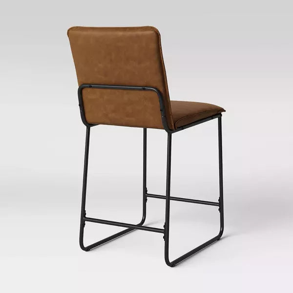 Upholstered Counter Height Barstool with Metal Frame Camel Faux Leather - Room Essentials™: Sledge-Style Legs, Padded Seat