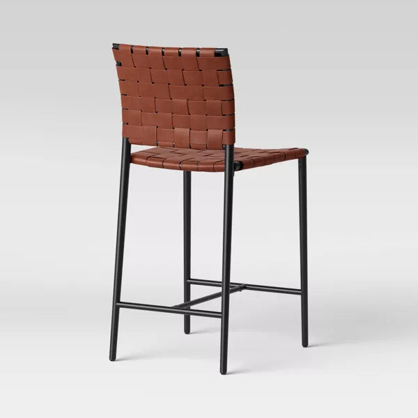 Wellfleet Woven Faux Leather Metal Base Counter Height Barstool - Threshold™ (brown)