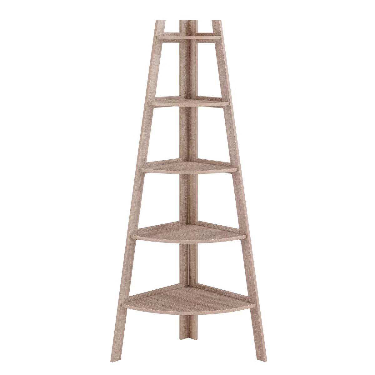 63" x 26.5" Five-Tier Pyramid Corner Ladder Shelf Weathered Oak - Danya B.: Modern Display, Open Shelves