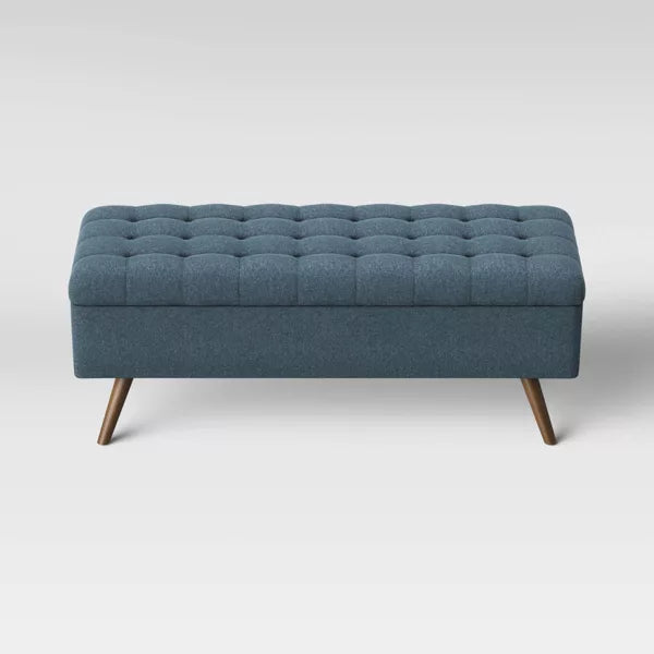 Arthur Tufted Storage Bench Blue - Threshold™: Elegant Bedroom Ottoman with Interior Space