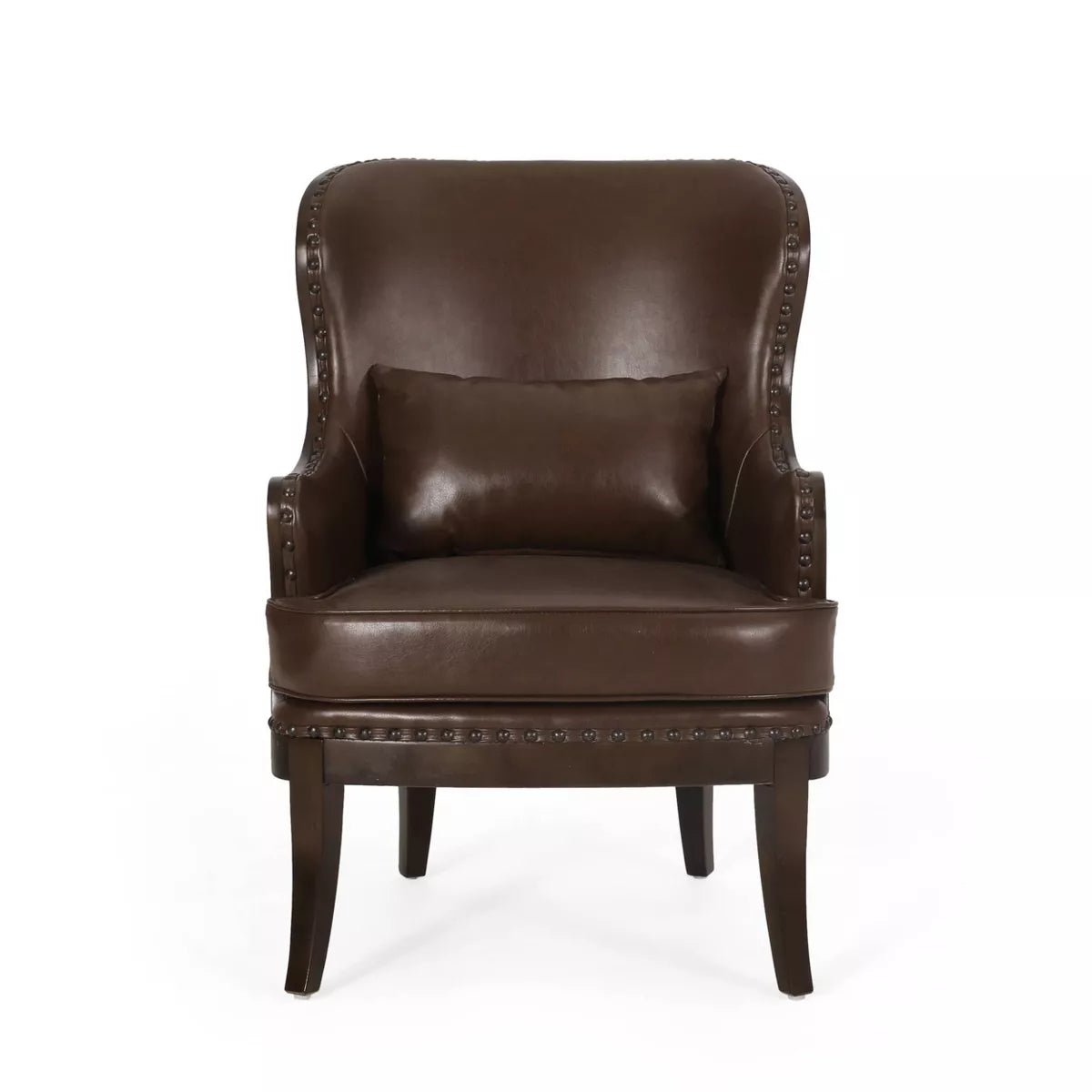 Mantua Contemporary Upholstered Accent Chair with Nailhead Trim Dark Brown - Christopher Knight Home: Faux Leather, Rubberwood Frame