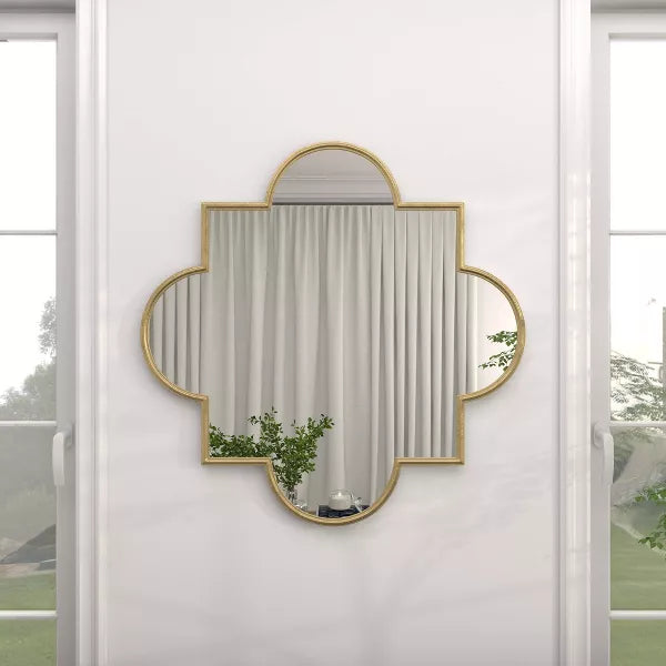 Wood Quatrefoil Wall Mirror Gold - CosmoLiving by Cosmopolitan: Contemporary Round MDF Frame, No Assembly Required