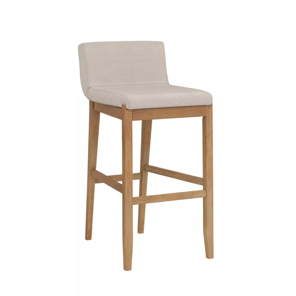 Nathan James Upholstered Wood Counter Height Barstool Light Brown Flax: Rubberwood Frame, 300 lbs Capacity