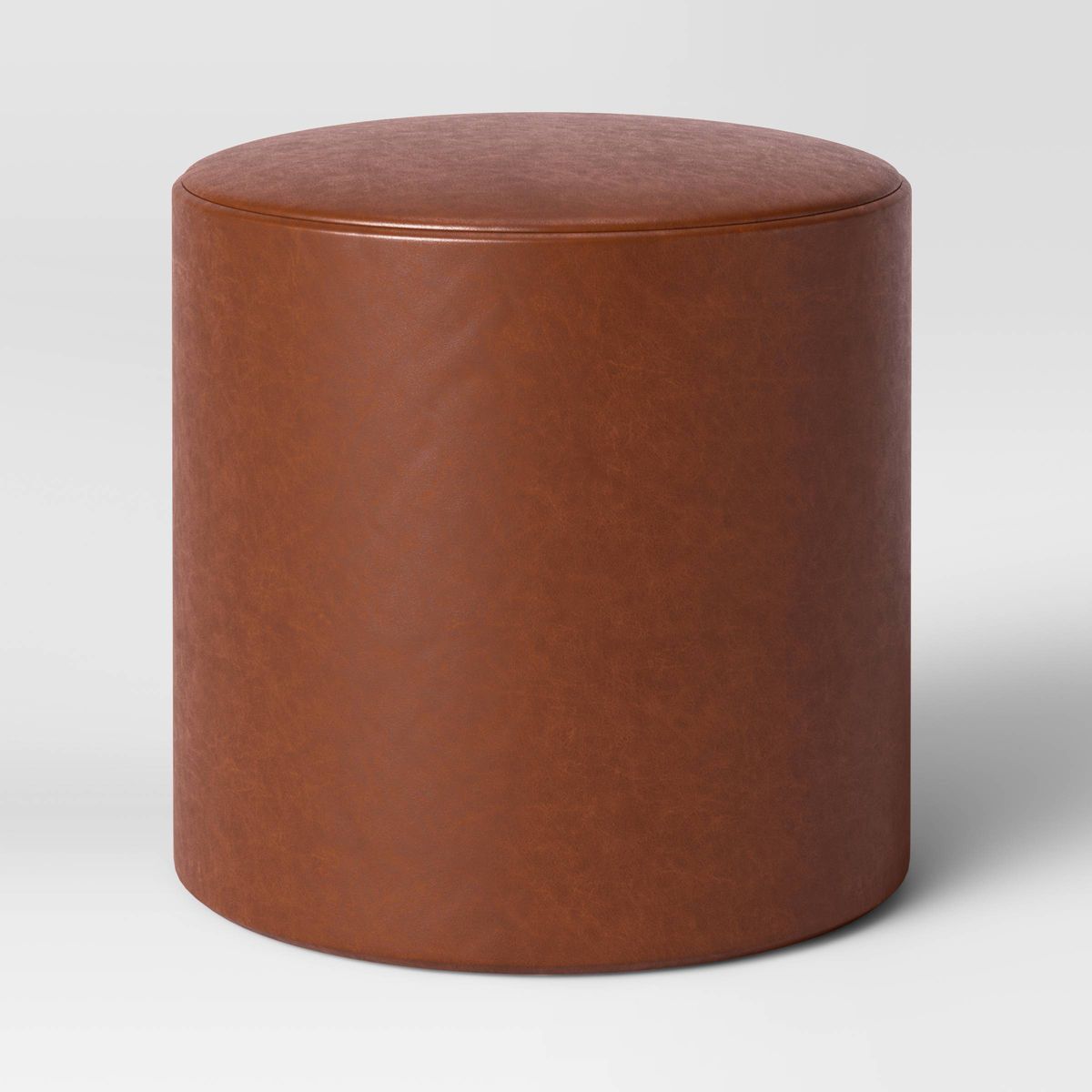 Bodrum Round upholstered ottoman - Threshold, Brown, Leather