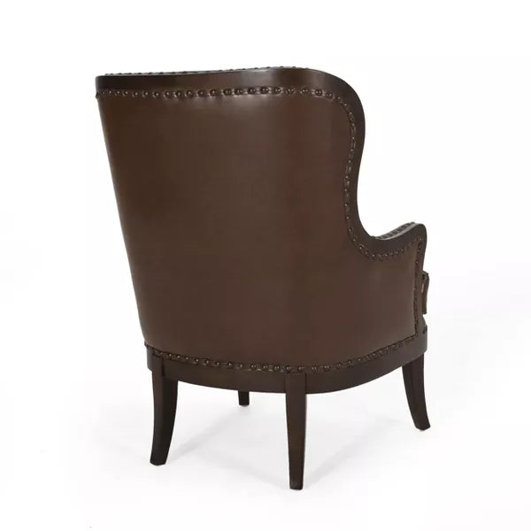 Mantua Contemporary Upholstered Accent Chair with Nailhead Trim Dark Brown - Christopher Knight Home: Faux Leather, Rubberwood Frame