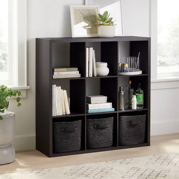 13' 9 Cube Organizer Black Oak - Brightroom™: Storage Cubes Bookshelf, Cubby Storage Shelves, MDF & Particle Board
