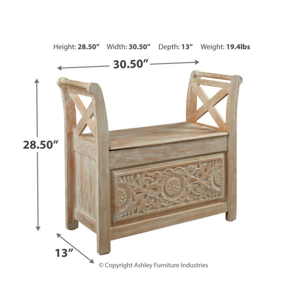 Fossil Ridge Accent Bench Whitewash - Signature Design by Ashley