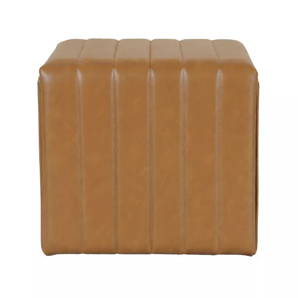 Modern Channel Ottoman - HomePop (Color Caramel Faux Leather)