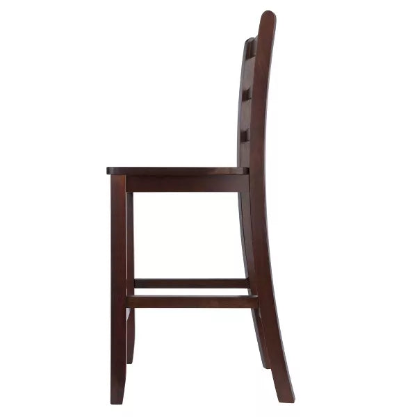 Set of 2 Ladder Back 24" Counter Height Barstool Hardwood/Walnut - Winsome: Solid Wood, Unupholstered, Antique Finish