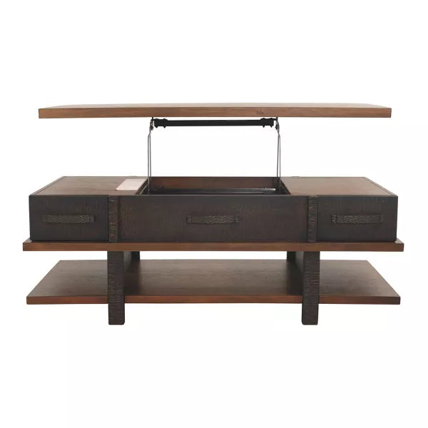 Stanah Coffee Table with Lift Top Black/Brown - Signature Design by Ashley: Storage Shelf, Rectangular, Mid-Century Modern Style