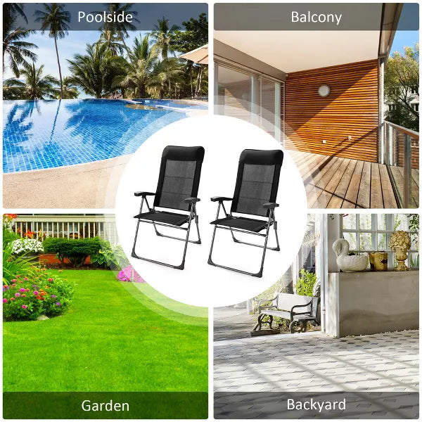 2PCS Patio Folding Dining Chairs Portable Camping Headrest Adjust Black