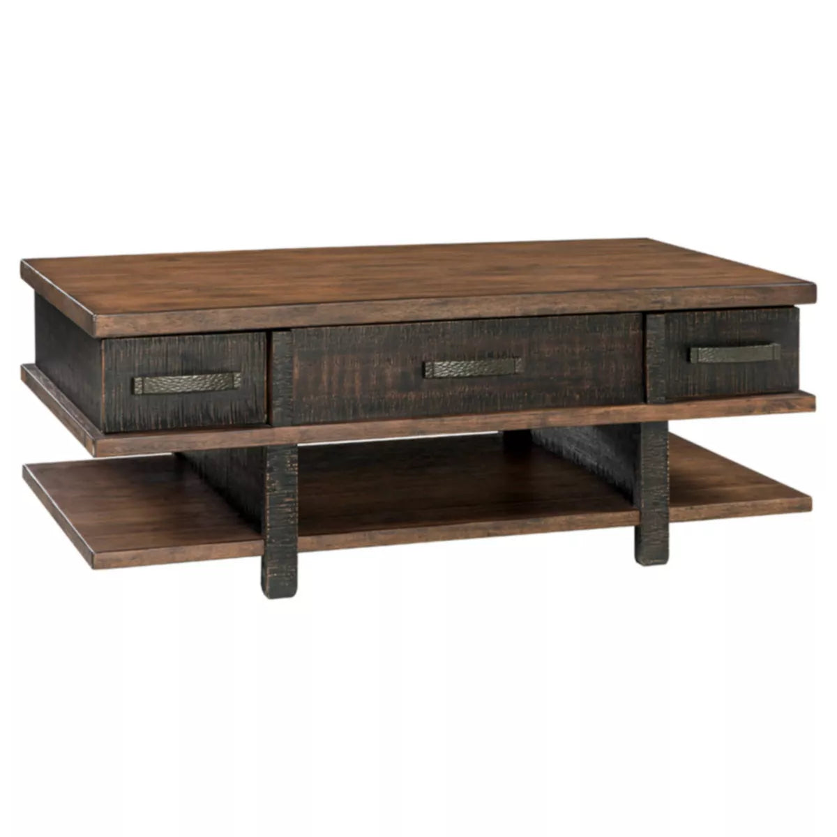 Stanah Coffee Table with Lift Top Black/Brown - Signature Design by Ashley: Storage Shelf, Rectangular, Mid-Century Modern Style