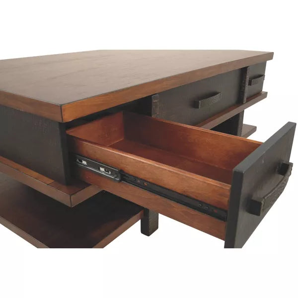 Stanah Coffee Table with Lift Top Black/Brown - Signature Design by Ashley: Storage Shelf, Rectangular, Mid-Century Modern Style