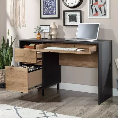 Acadia Way2 Drawer Computer Desk Raven Oak - Sauder: Home Office, Keyboard Shelf, Metal Feet, Laminated Surface