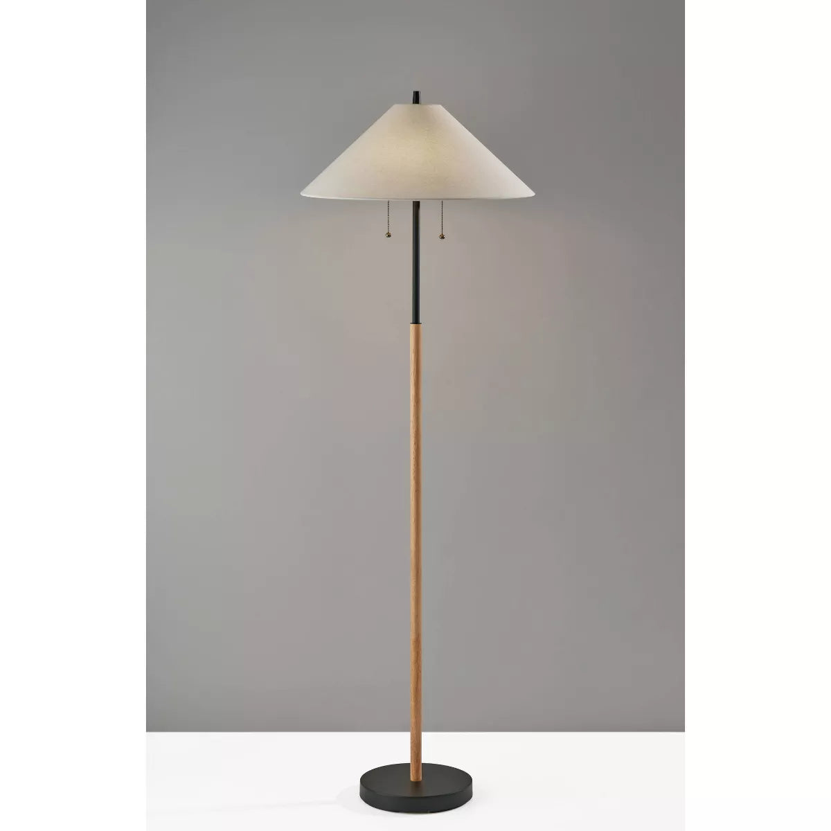 Palmer Floor Lamp Black/Natural - Adesso: Contemporary Standing Lamp with Pull Chain, ETL Listed