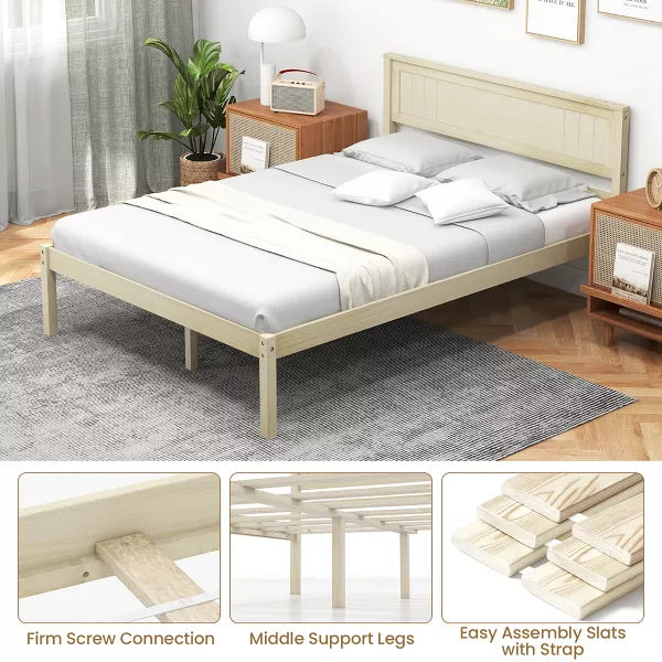 Twin Size Wooden Platform Bed Frame with Headboard Mattress Foundation Natural size full size:79.5'' x 57'' x 36'' (l x w x h)