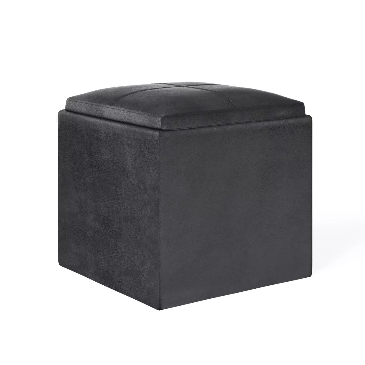 17" Townsend Cube Storage Ottoman with Tray - WyndenHall (Color Distressed Black)