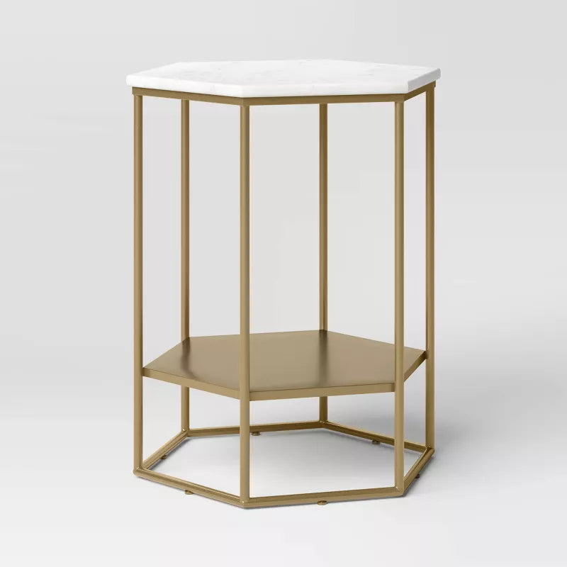 Geometric Luxe Hex Accent Table: White Stone Top, No Assembly - Threshold™