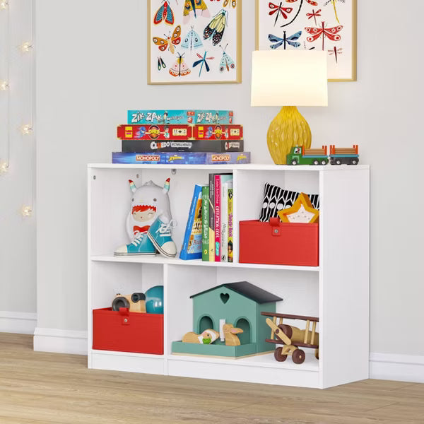 RiverRidge Kids' Horizontal Bookshelf Toy Organizer with 2 Storage Shelves for Playroom White: Cubby Storage, MDF, ASTM Certified