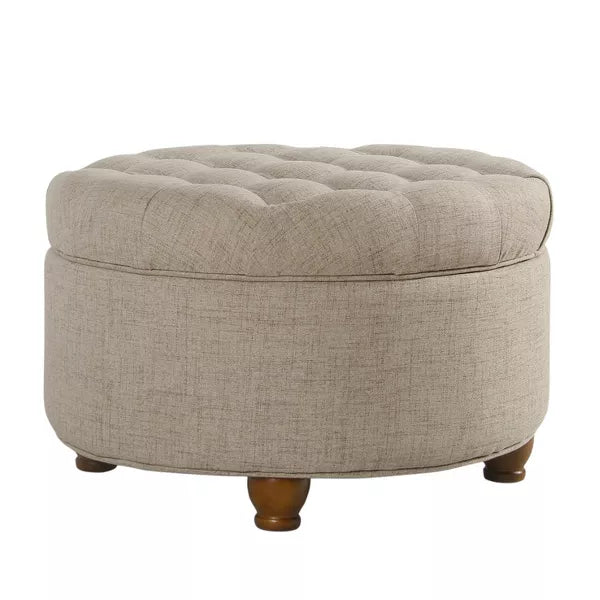 Large Tufted Round Storage Ottoman - HomePop (Color Light Tan)